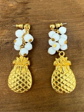 Vintage Gold and White Pineapple Cluster Drop Earrings